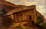 Alexandre Calame Canvas Paintings - A Farm House On The Side Of A Mountain